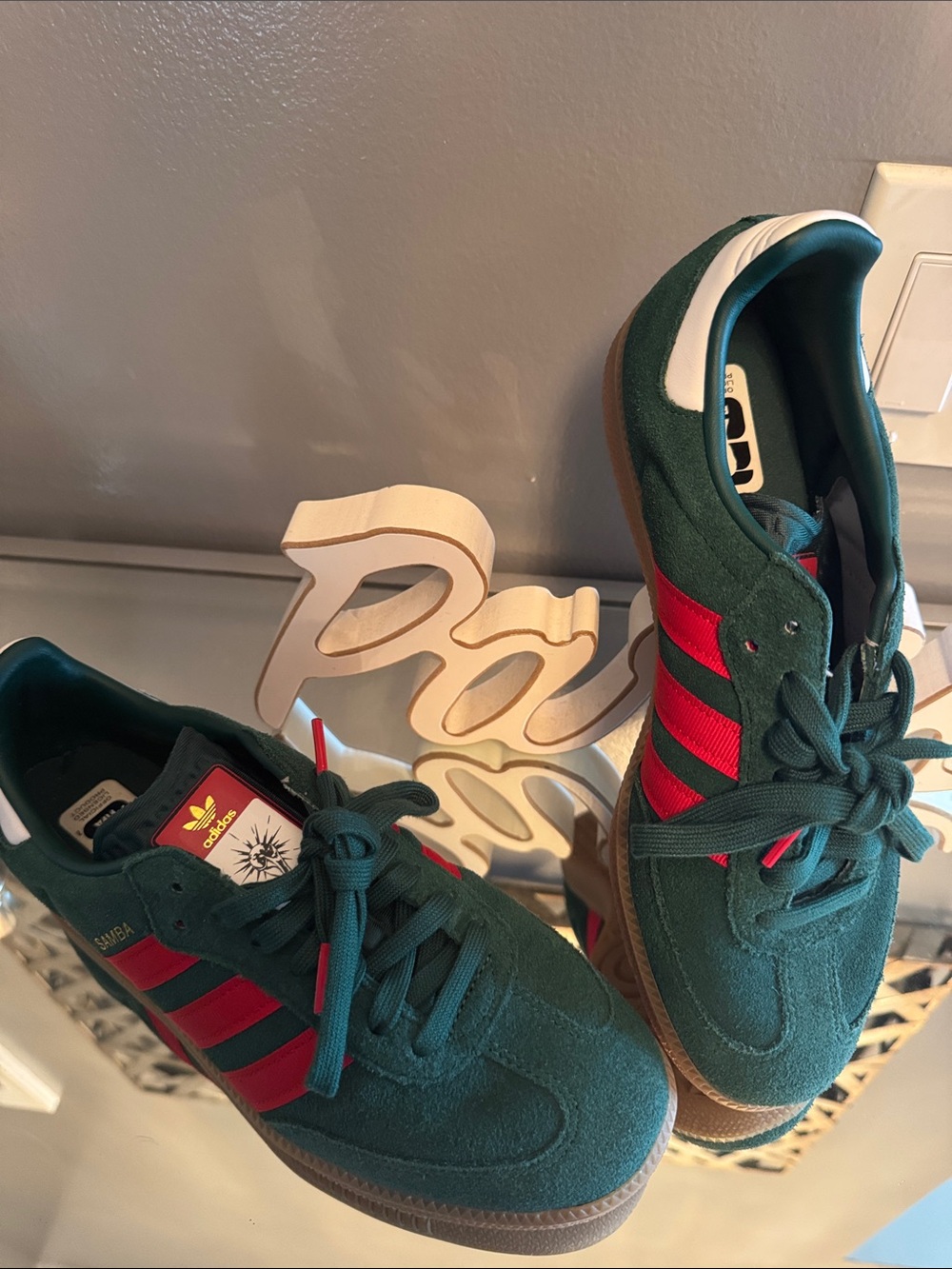 Adidas Samba Suede Sneakers Green with Red Stripes